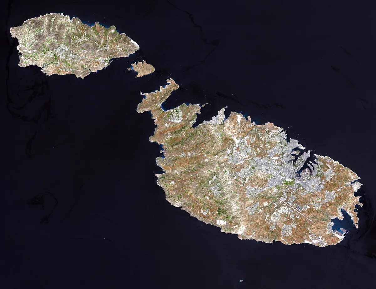 Satellitenansicht von Malta, Gozo und Comino